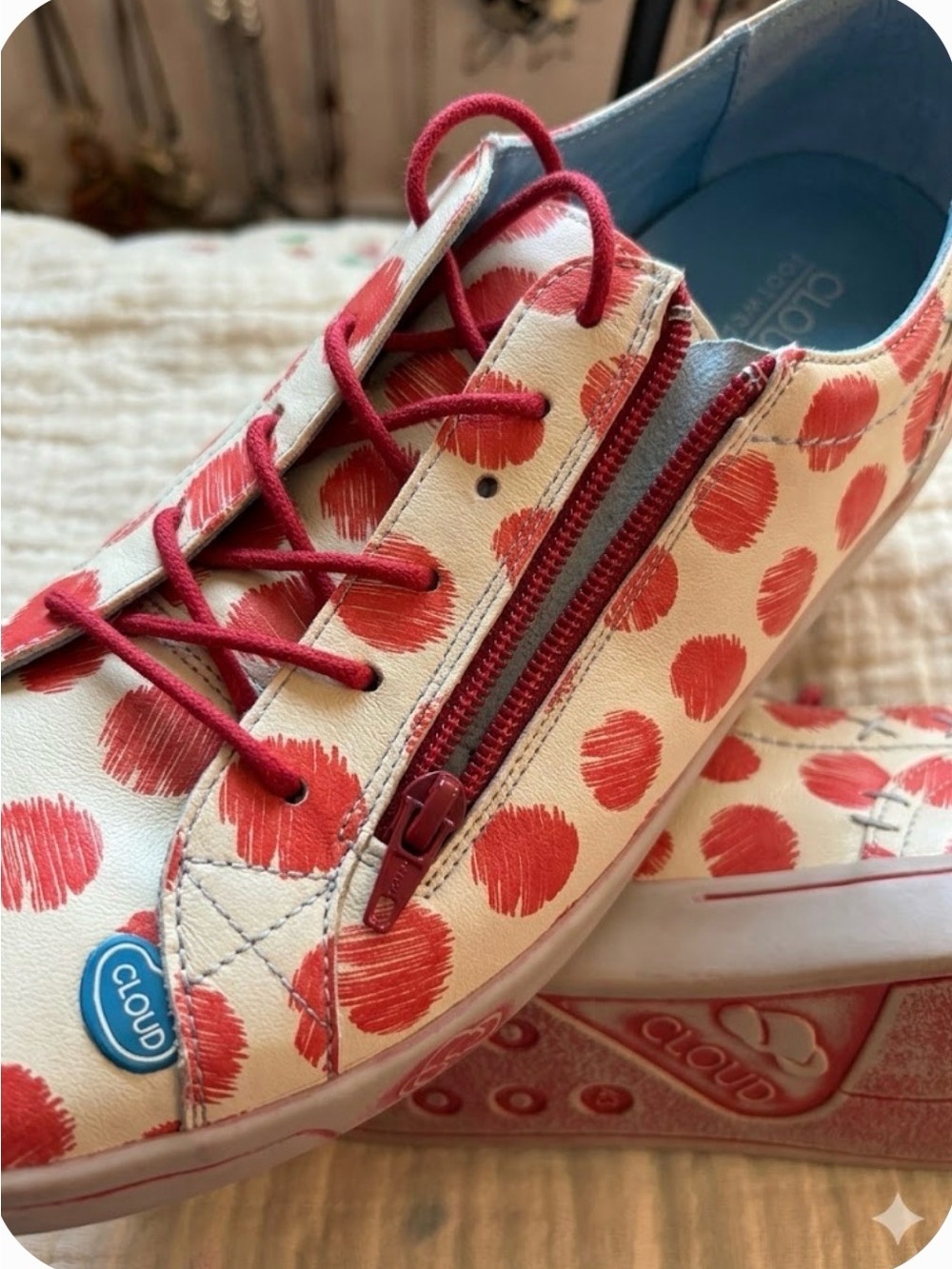 Cloud Footwear Red Polka Dot Leather Sneakers Size 43 / 12